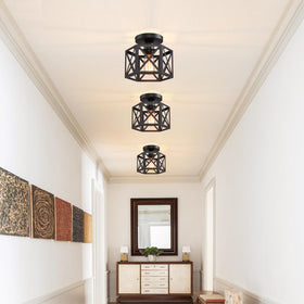 CAFULAM vintage-industrial cage light adds character to hallways and entryways.