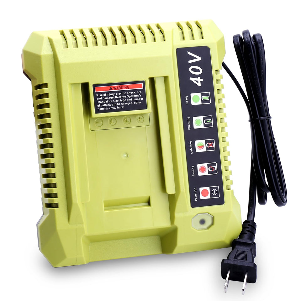 Cailingbat 40V battery charger OP401 front view shows broad Ryobi compatibility.