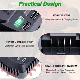Cailingbat CMCB201 battery in dock demonstrates compatibility with the charger.