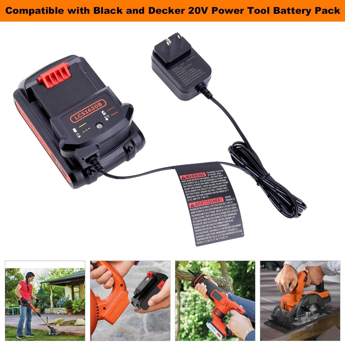 Cailingbat LCS1620B charger compatible with LBXR20 and related 20V Max batteries.