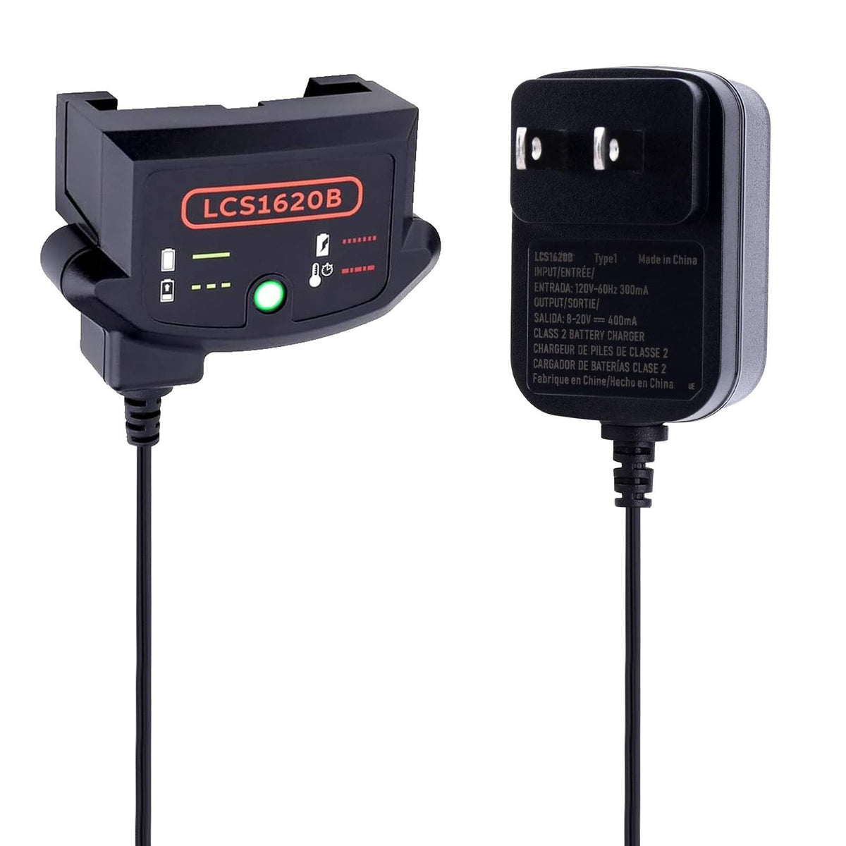Cailingbat LCS1620B charger front view with LED status indicator.
