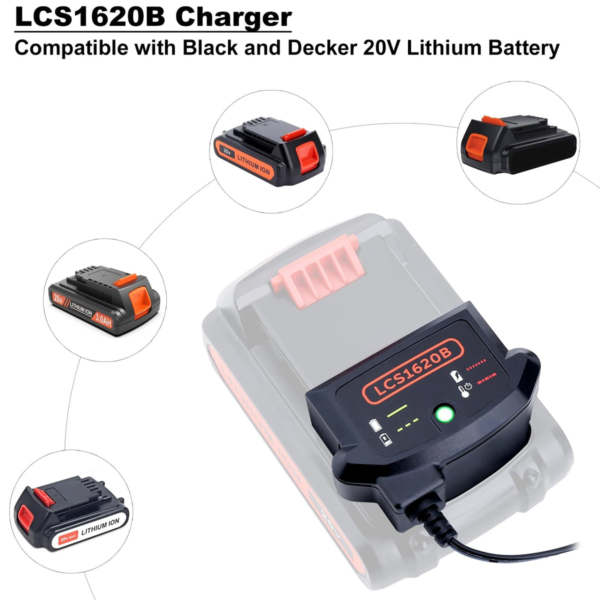 LCS1620B LED indicator shows charging progress clearly.