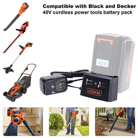 Cailingbat LCS436 compatibility panel showing supported Black & Decker batteries