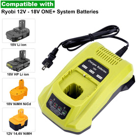 Cailingbat Ryobi P117 rapid charger back view shows sturdy build and clear labels