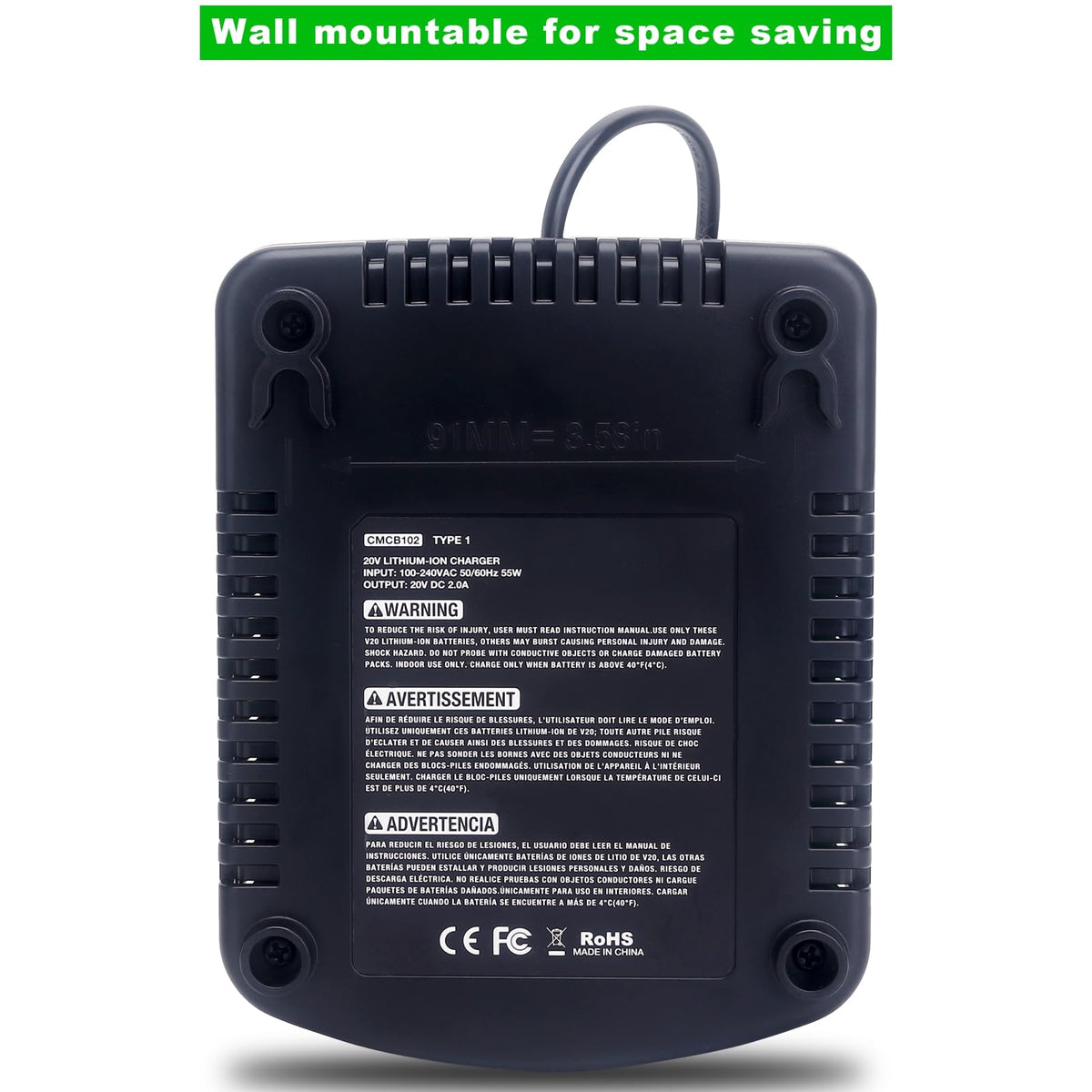 Cailingbat V20 charger with dual USB ports for powering accessories.