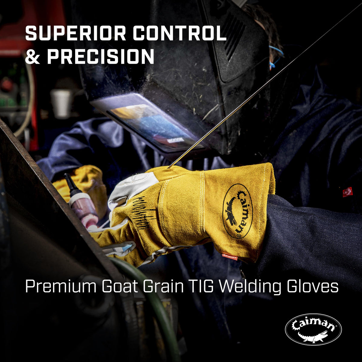 Caiman TIG gloves with 4-inch extended cuff for wrist protection