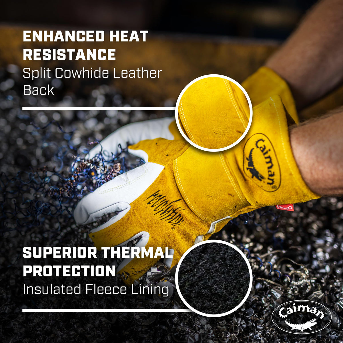 Caiman Kevlar seam stitching ensures durable construction under tough use.