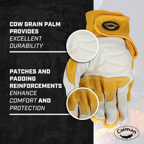 Caiman gloves palm padding close-up highlighting enhanced protection and reduced fatigue potential