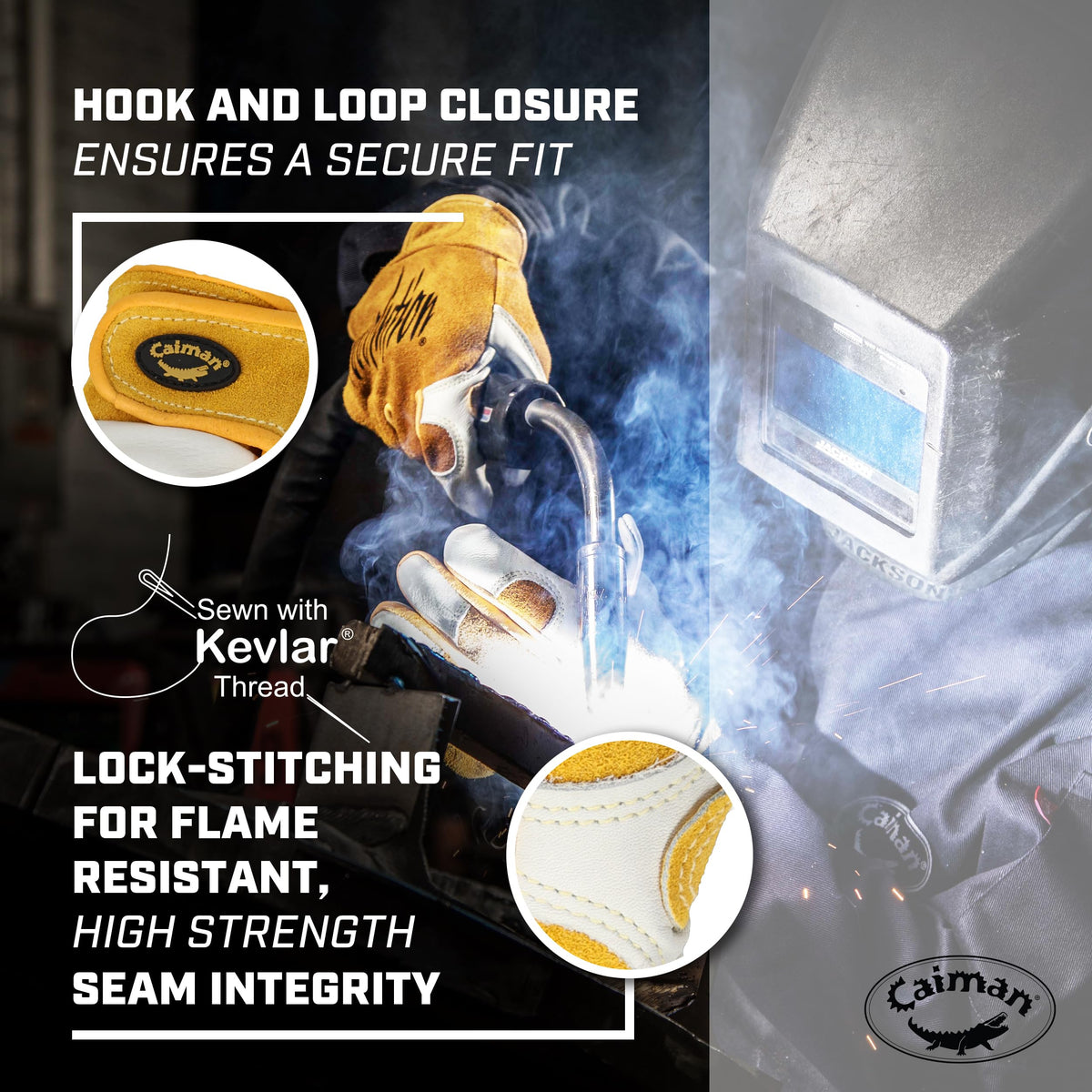 Caiman palm patch close-up highlights reinforced wear resistance for demanding tasks