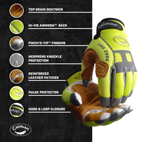 Caiman MAG glove hi-vis AirMesh back boosts visibility for safer outdoor work.
