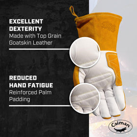 Caiman gloves back with gold split cowhide for durable heat resistance