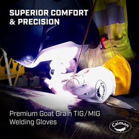 Caiman Premium Goat Grain TIG/MIG gloves back with wool insulation keeps hands warm.