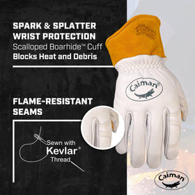 Caiman Premium Goat Grain TIG/MIG gloves pulse protector adds safety.