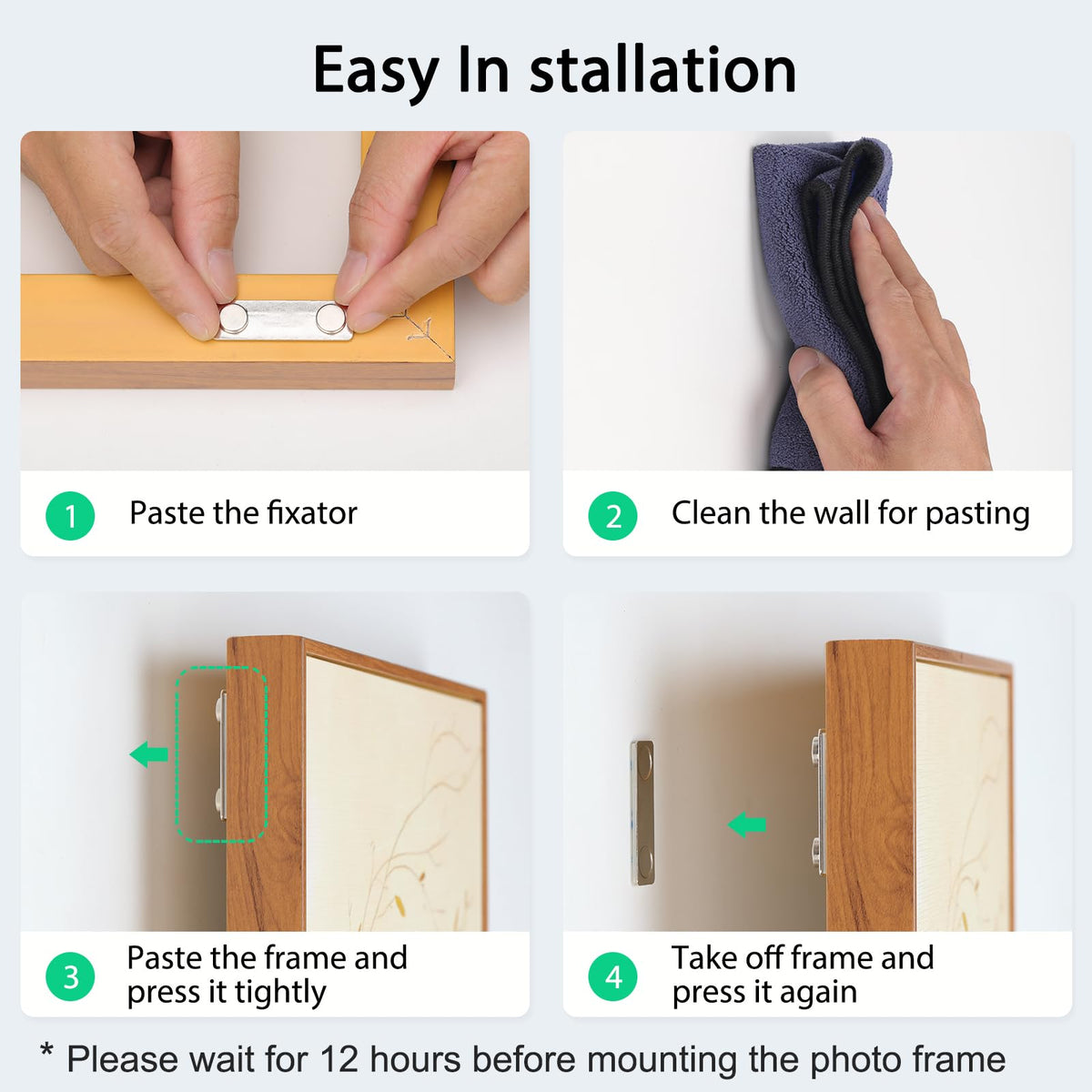 Cainda hanging strips hold a 4 lb frame on smooth wood.