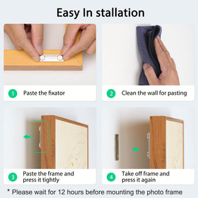 Cainda hanging strips hold a 4 lb frame on smooth wood.