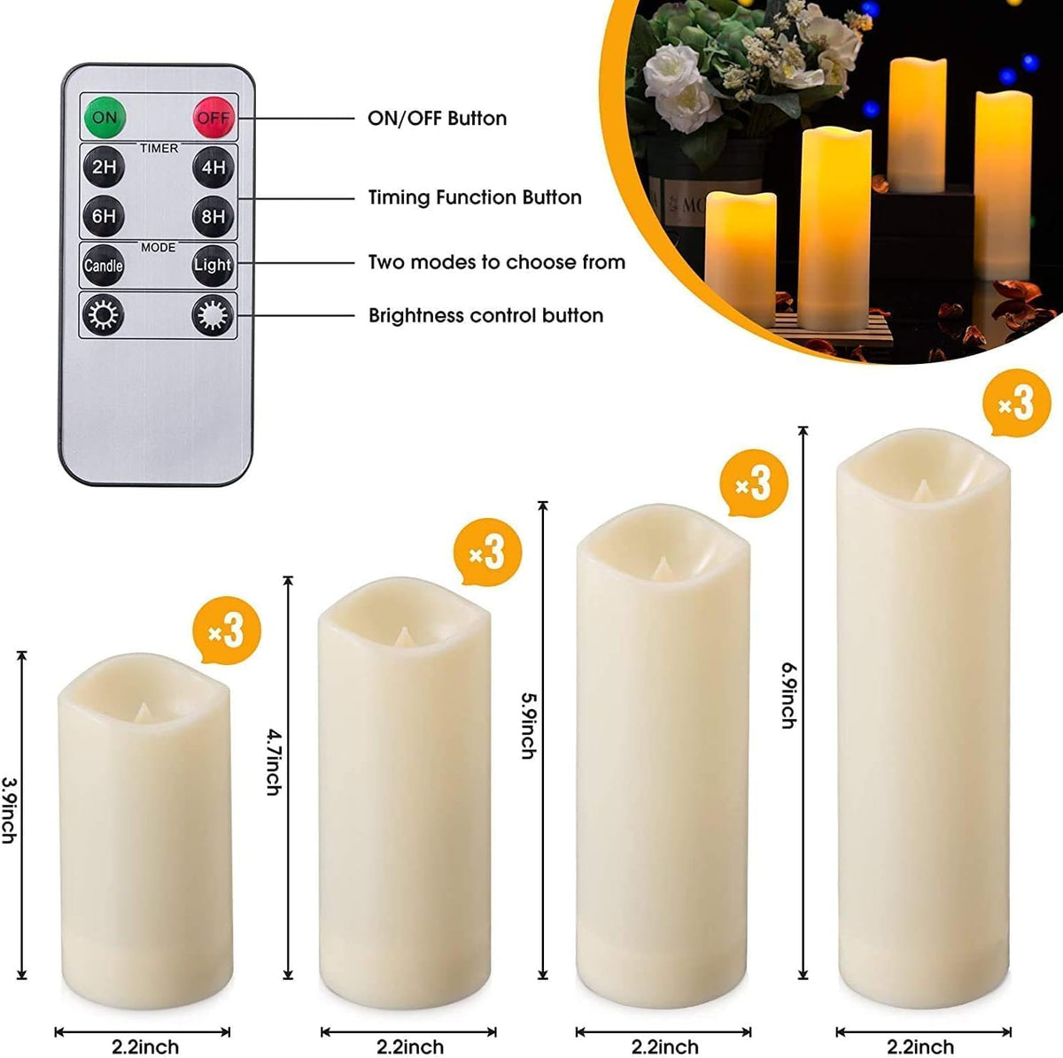 CAKETYCG 5-inch LED pillar candle adds soft ambience to tables.