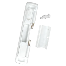 CAL Double-Bolt Lock front view in white with a slim profile for secure sliding doors.