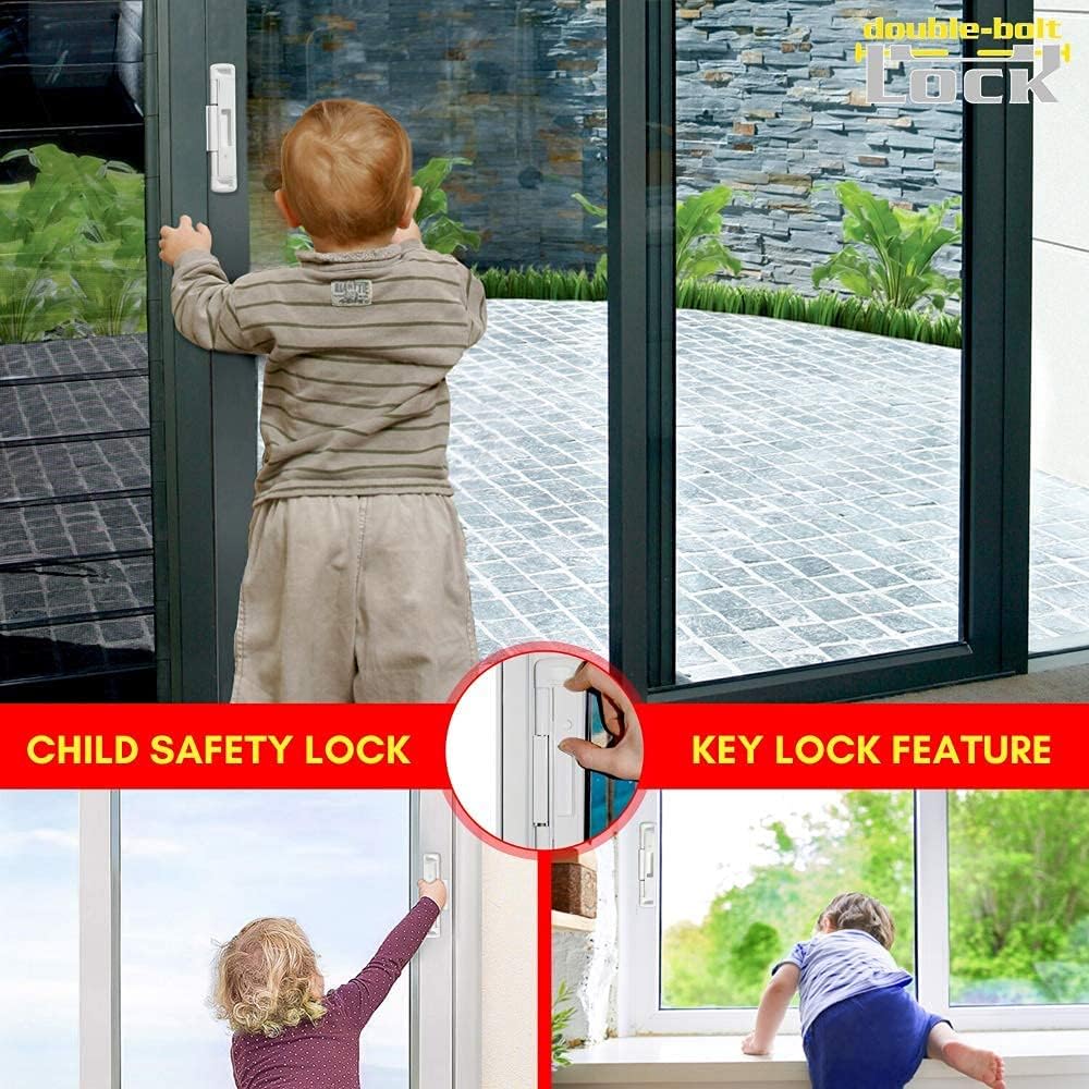 CAL Double-Bolt Lock installed on a sliding door demonstrates dual locking action for added security.