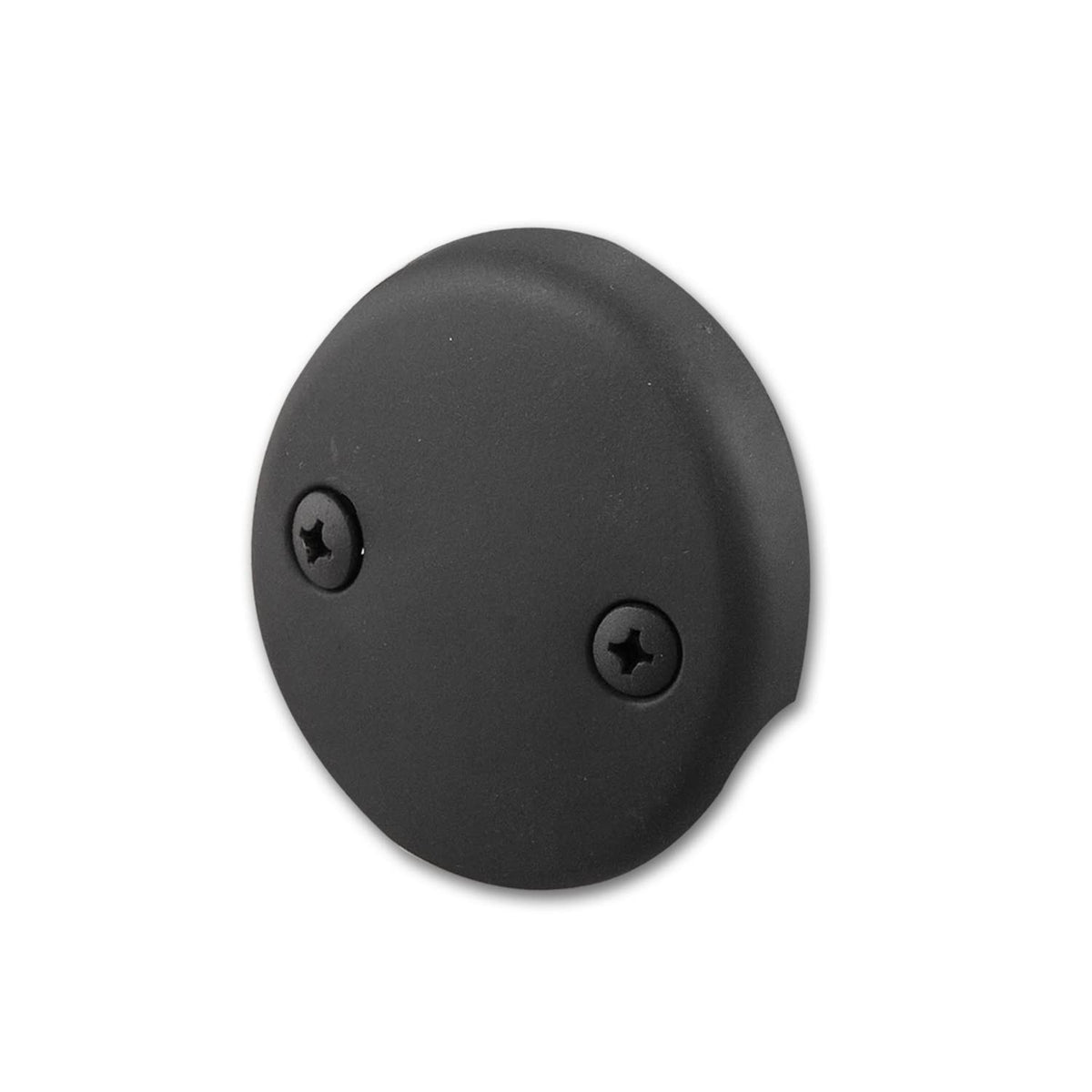CalcMetal dual-hole overflow plate with matte black finish blends seamlessly and protects tub edges.