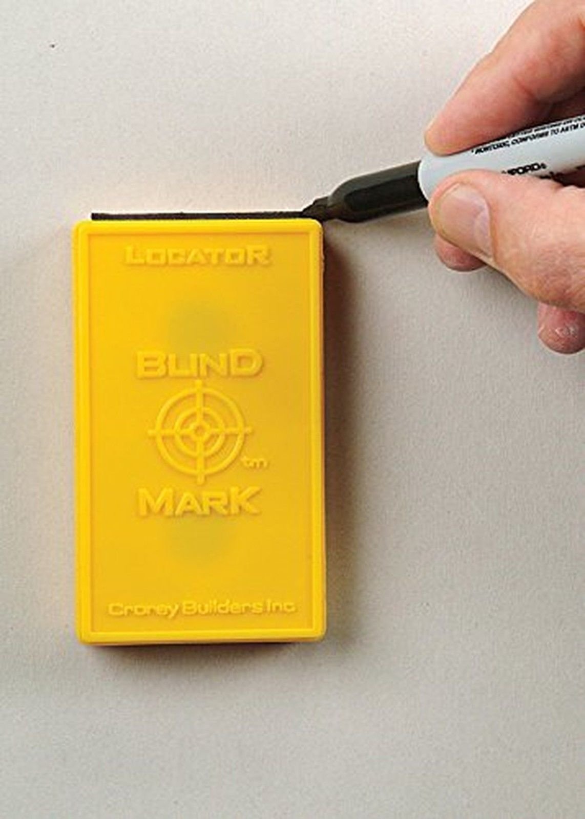 Calculated Industries Blind Mark kit in action enabling clean drywall cutouts