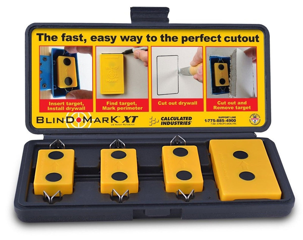 Calculated Industries Blind Mark three magnetic targets locate outlets through drywall for precise cutouts