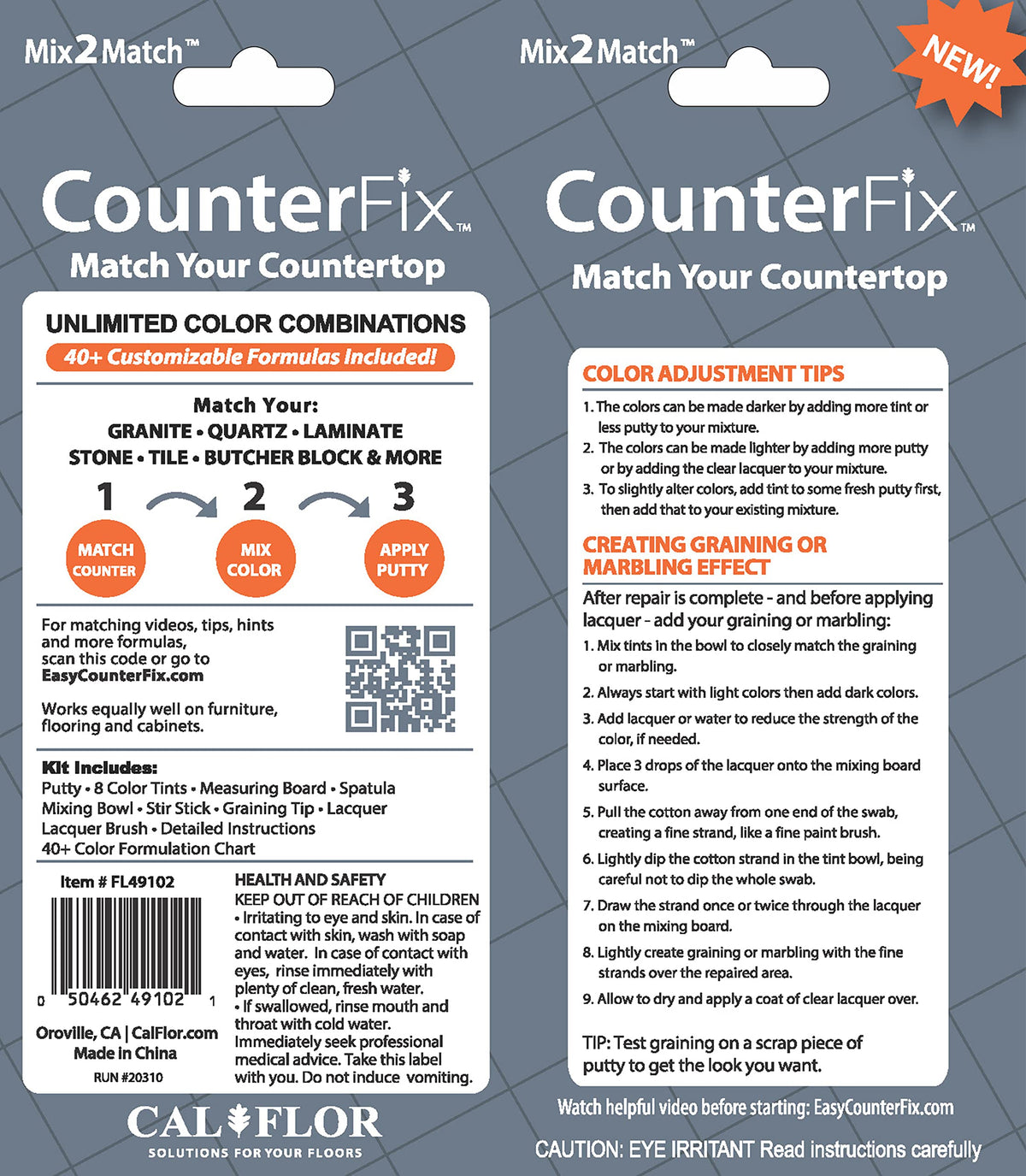 CalFlor CounterFix Mix2Match application steps guide for quick fixes.