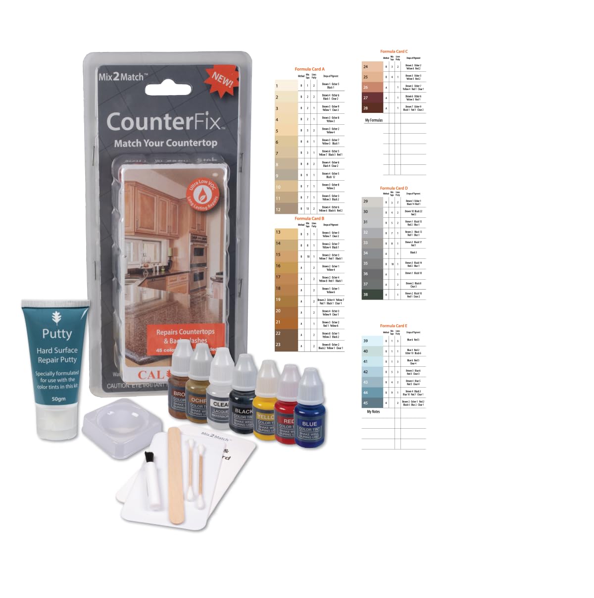 CalFlor CounterFix Mix2Match kit suited for kitchens and bathrooms.