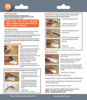 CalFlor CounterFix Mix2Match works on stone and wood surfaces.
