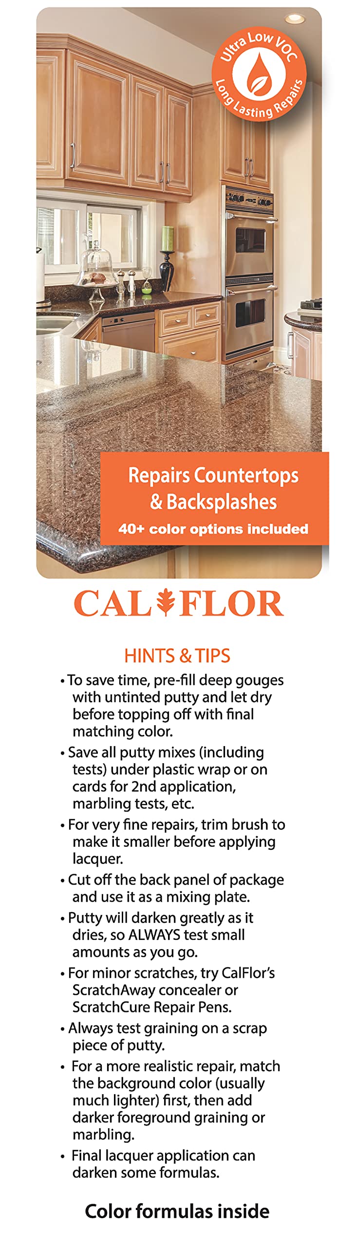 CalFlor CounterFix Mix2Match tools and spatula ready for DIY repairs.