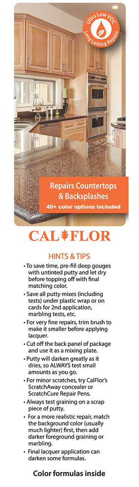 CalFlor CounterFix Mix2Match tools and spatula ready for DIY repairs.