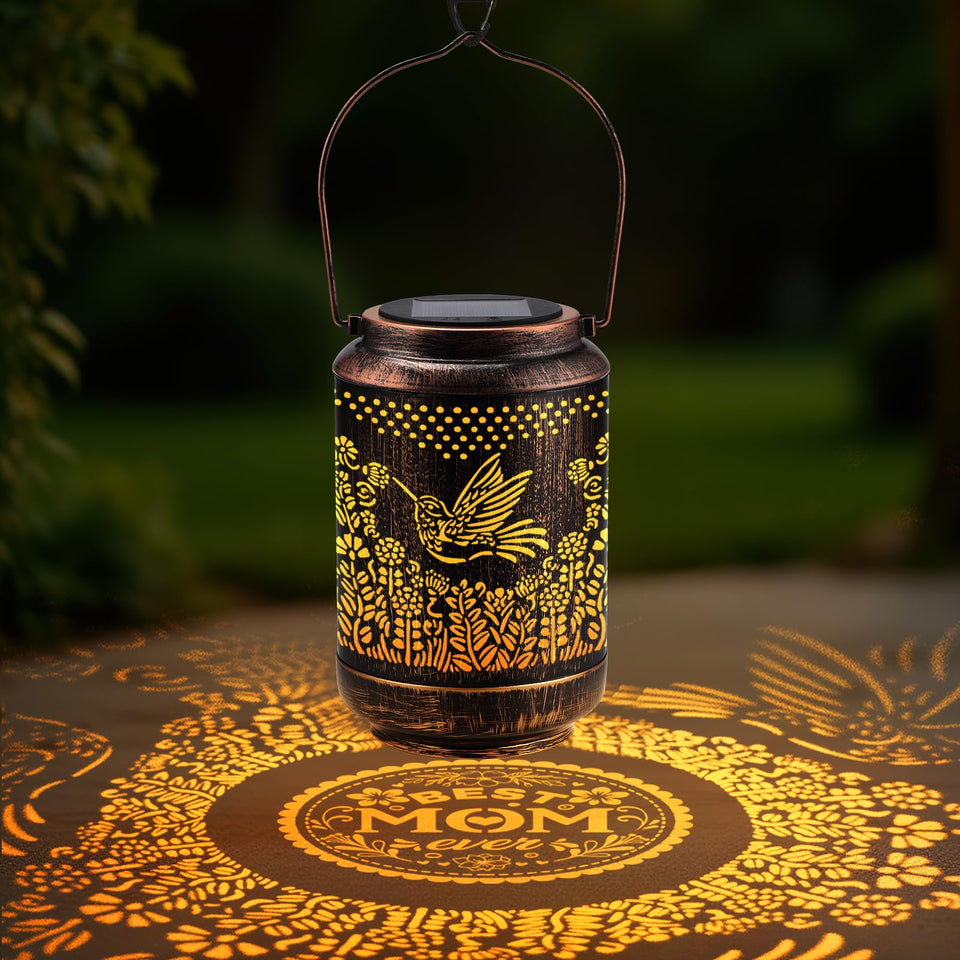 Calibron Mother's Day solar lantern in sunset glow for outdoor ambiance.