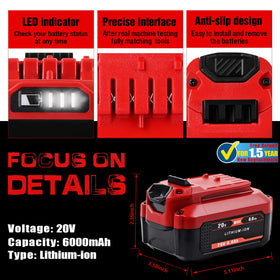 Calihutt 6.0Ah battery fits Craftsman V20 chargers securely