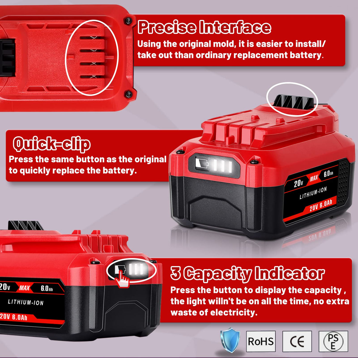 CaliHutt 6.0Ah battery offers longevity with 1000+ recharge cycles.