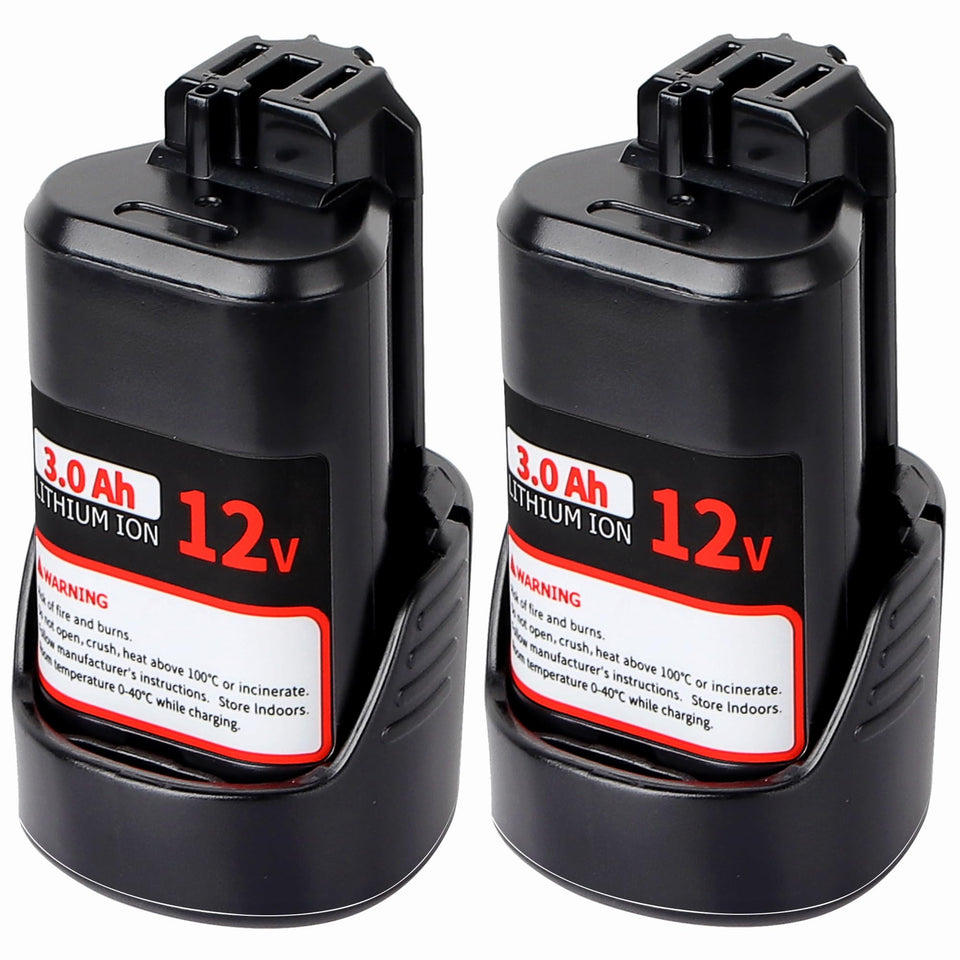 CaliHutt Bosch 12V battery front view highlights compact design for comfortable grip