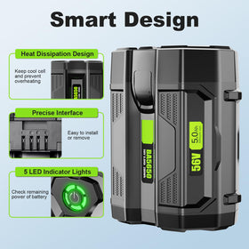 CaliHutt 56V battery side view showing compatibility with EGO connectors