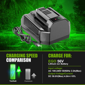 CaliHutt EGO 56V faster charger side angle shows rugged design.