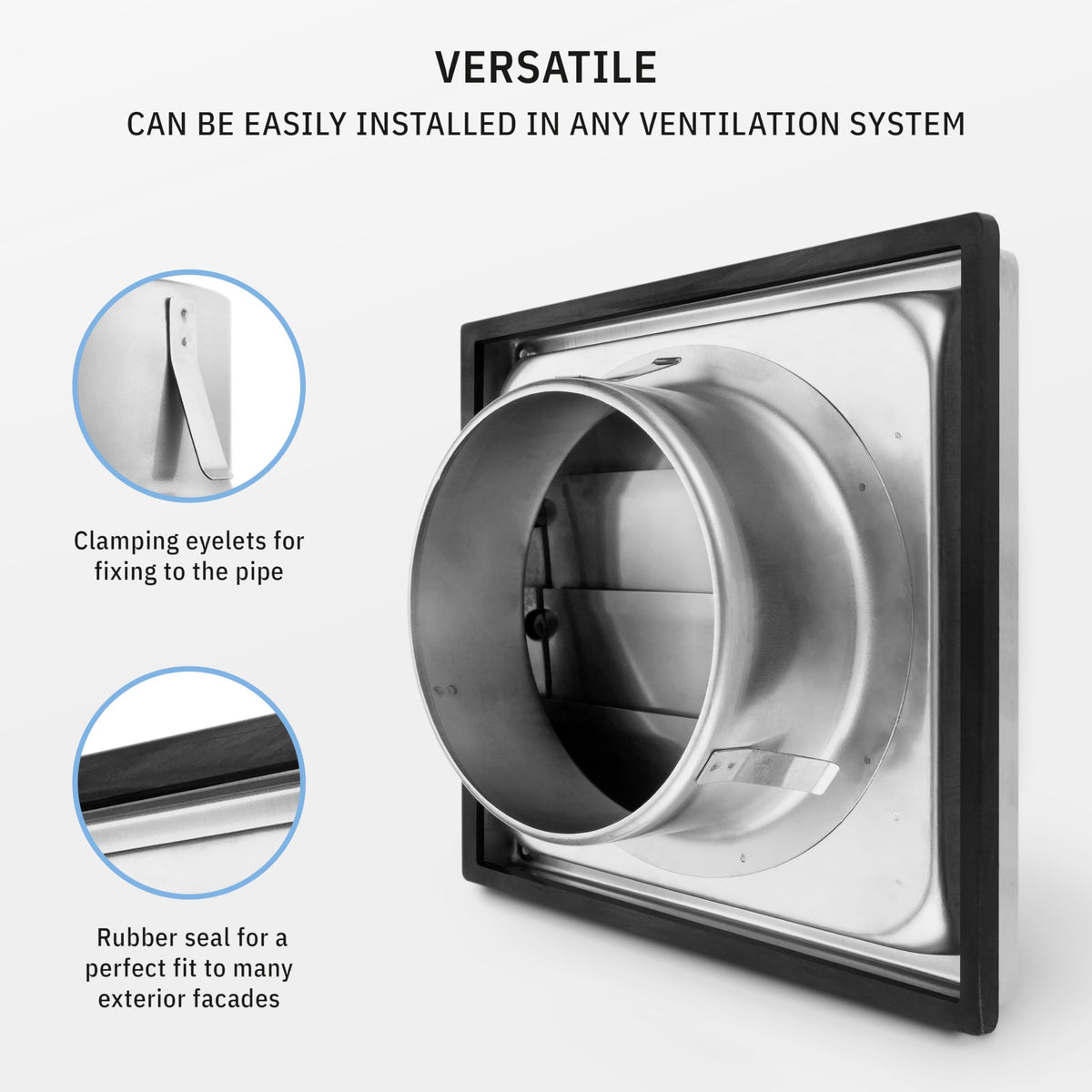 Calimaero VKE4 rubber gasket seals the wall for airtight installation.