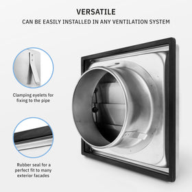 Calimaero VKE4 rubber gasket seals the wall for airtight installation.