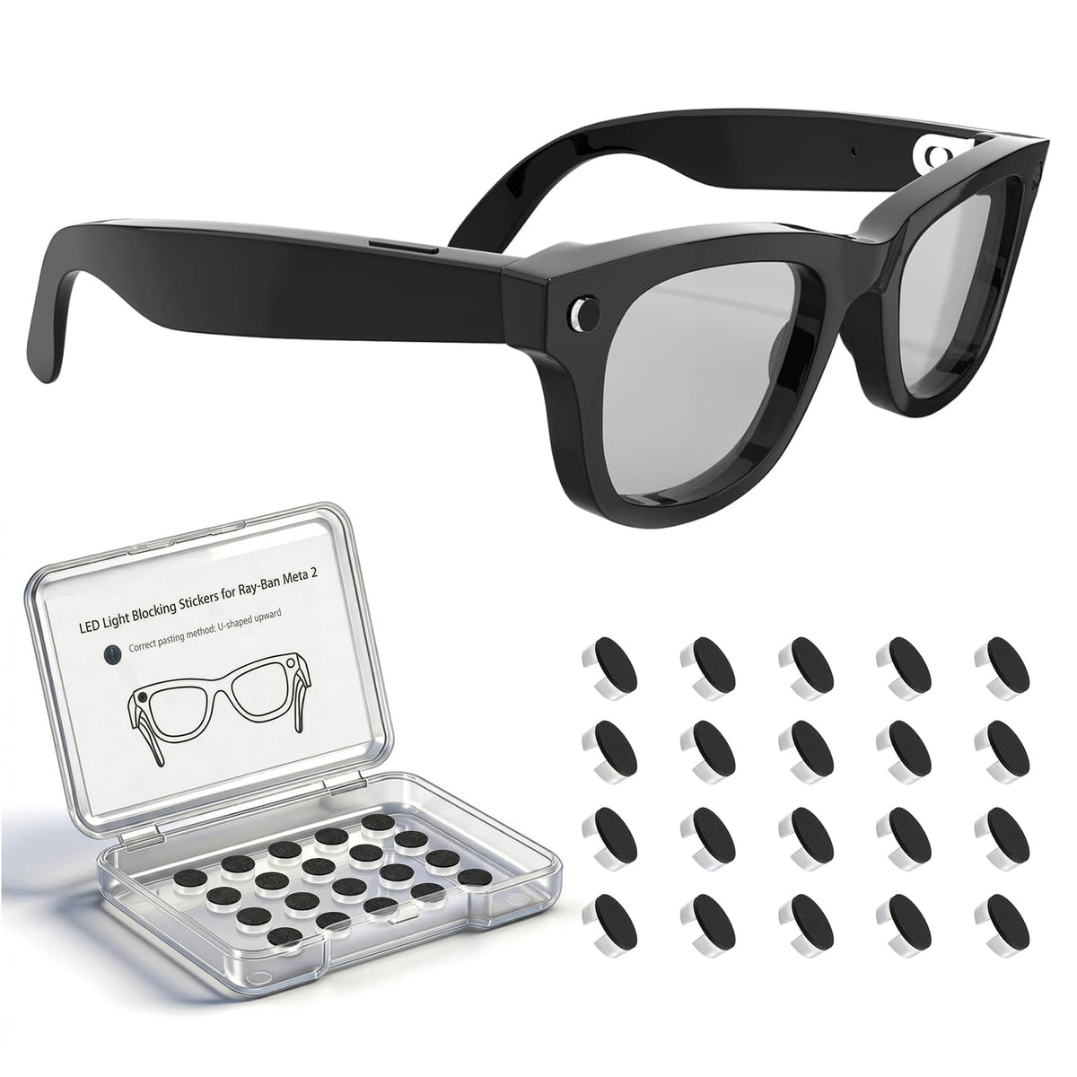 Callsky-Pro LED sticker showing discreet camera indicator for Meta glasses.