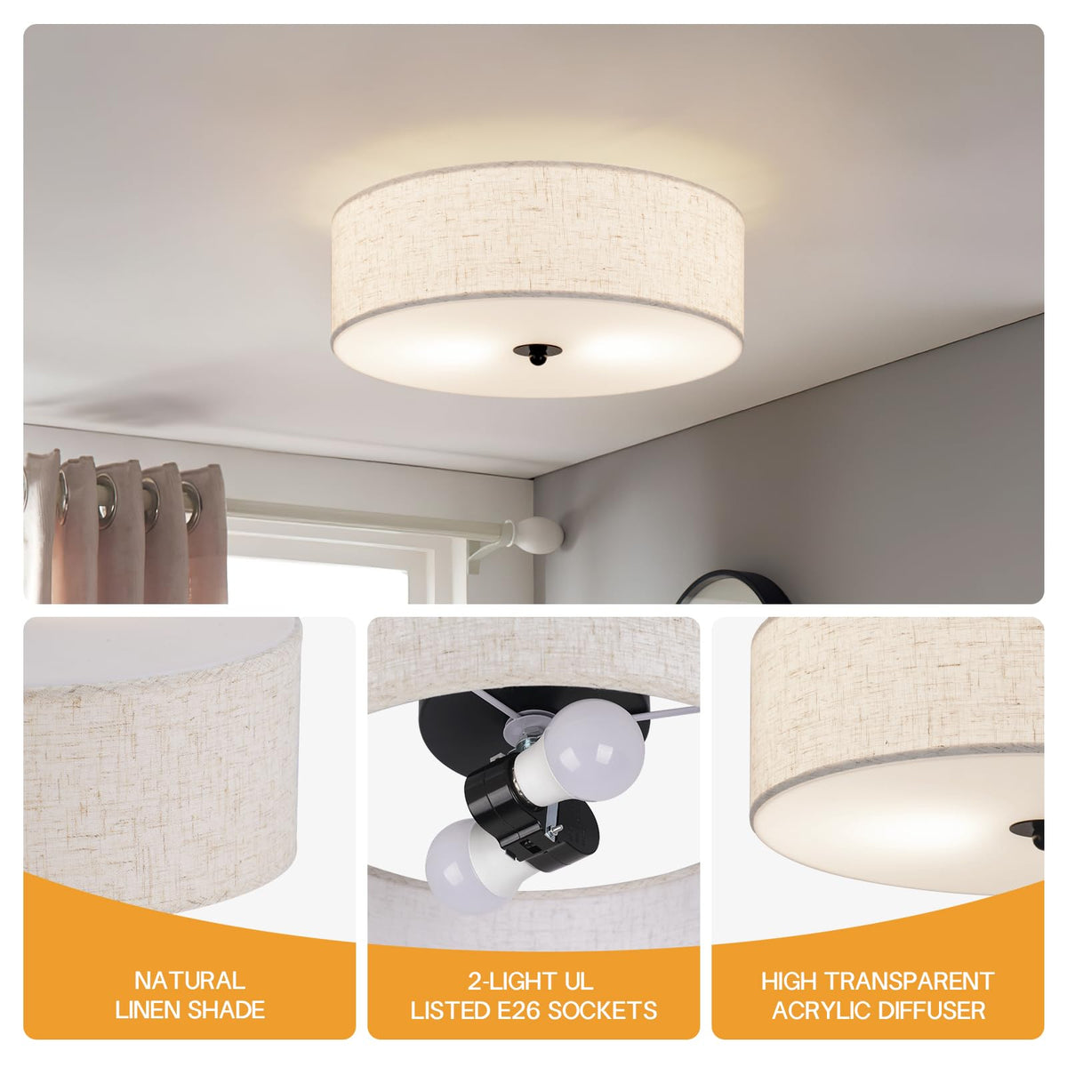 CALOKES ceiling light shows dual E26 sockets for versatile bulb options.