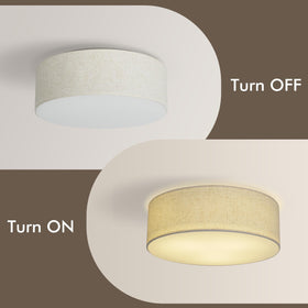 CALOKES drum shade close-up showing linen fabric texture and warmth