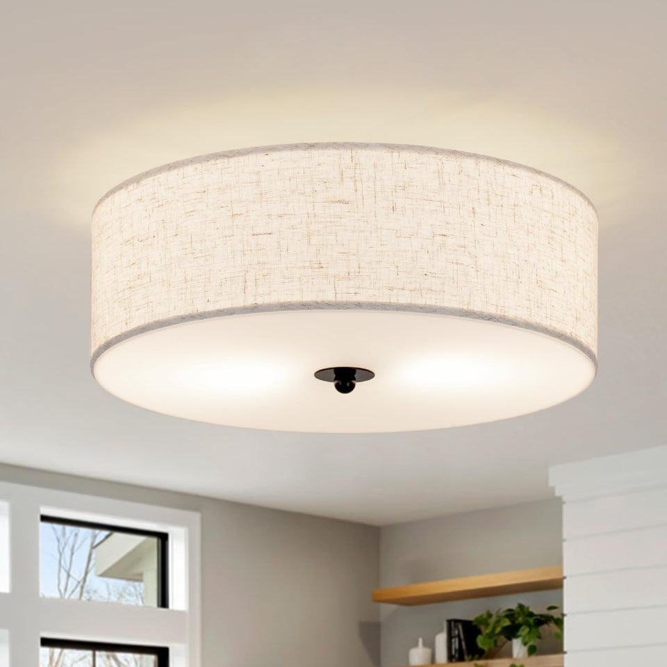 CALOKES flush mount ceiling light with beige shade for soft, inviting illumination.