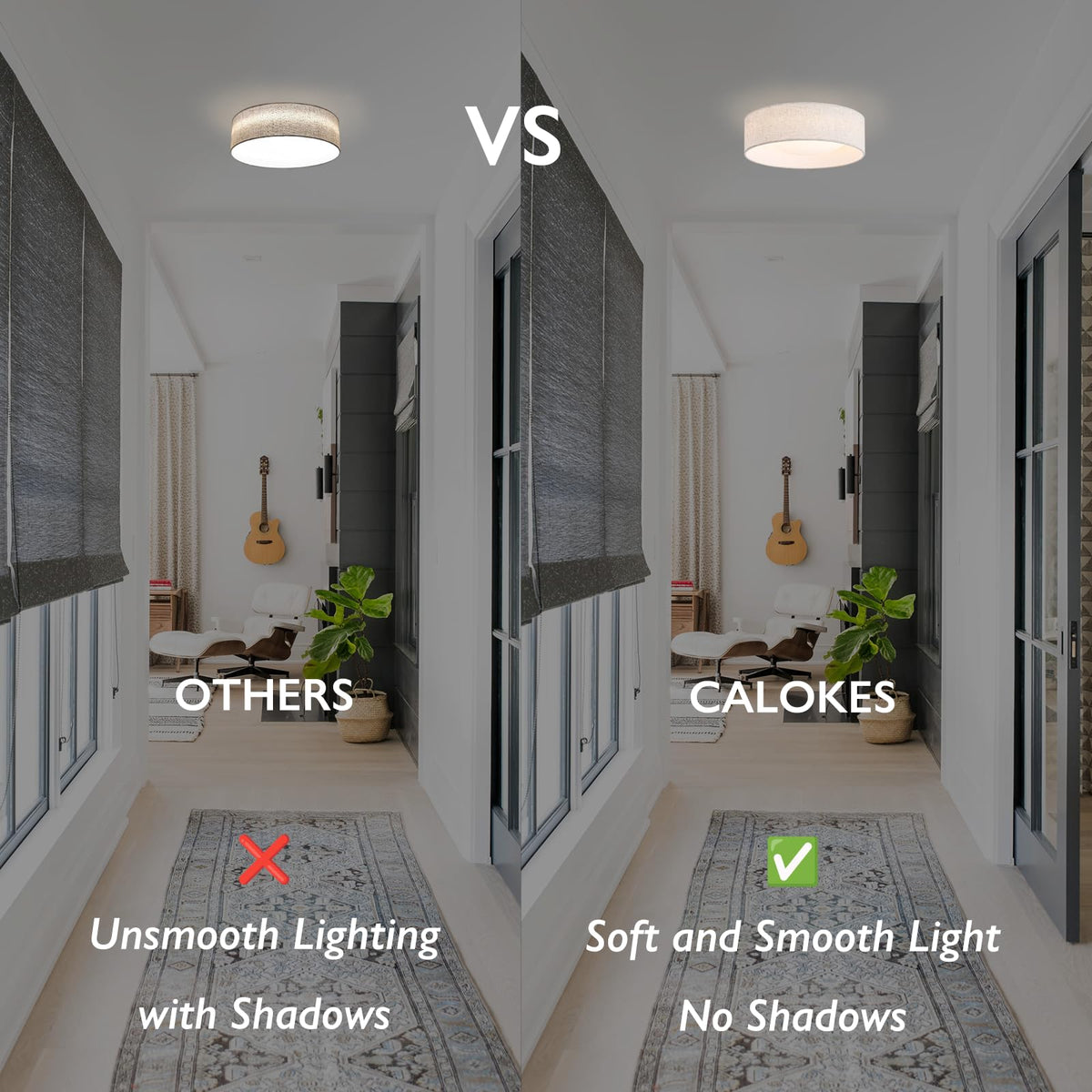 CALOKES lighting covers up to 180 square feet for compact rooms.
