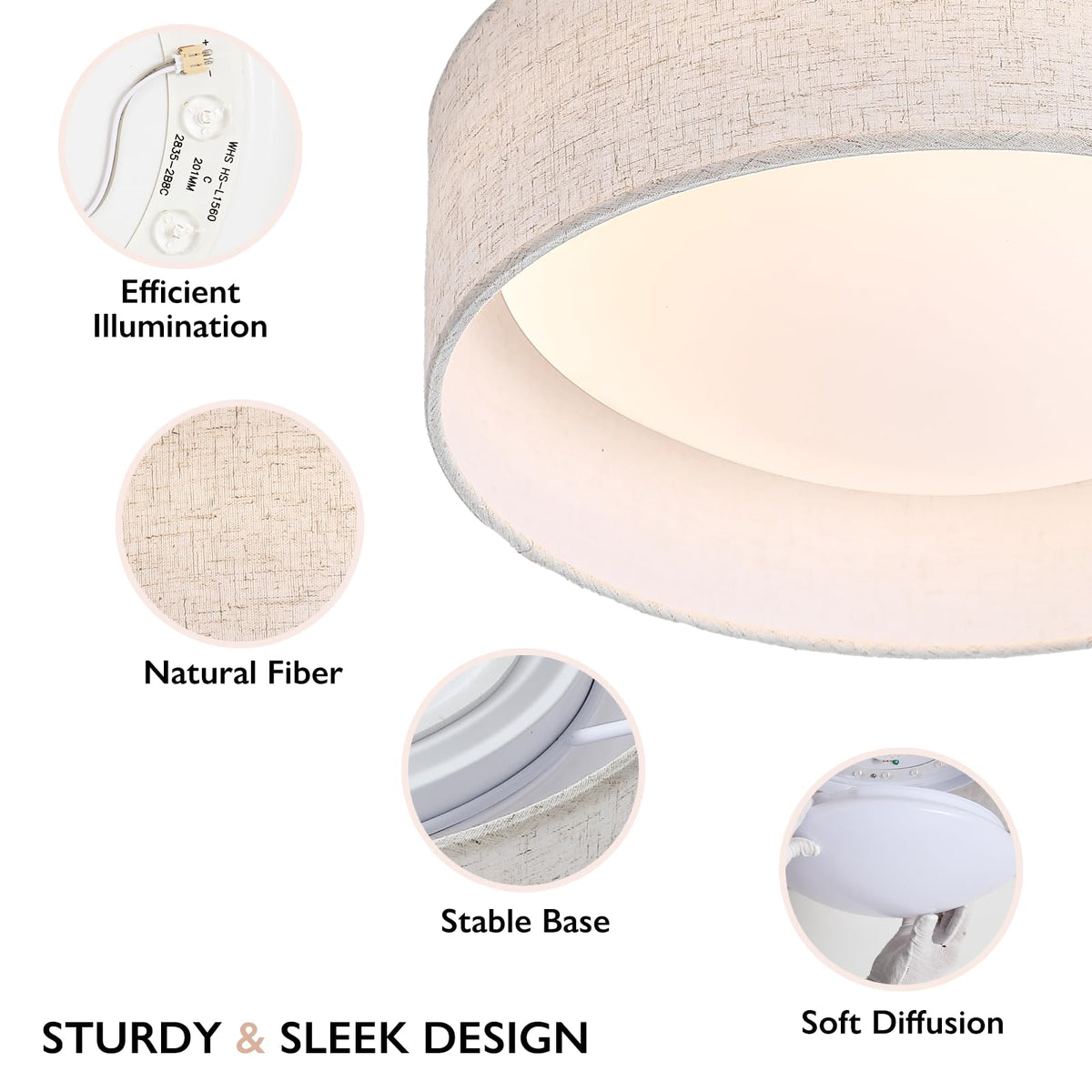CALOKES natural beige linen shade emphasizes durable, soft lighting.