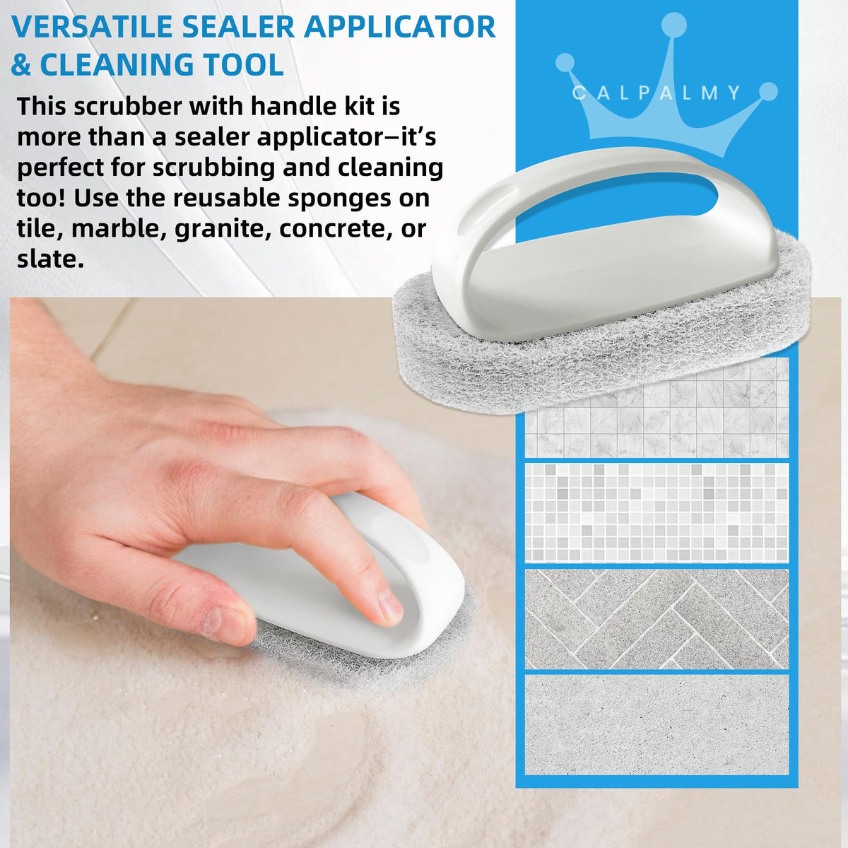 Ergonomic handles provide a secure fit for steady scrubbing and sealing.
