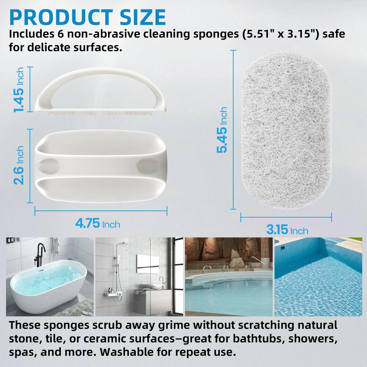 Six non-scratch cleaning sponges safe for delicate stone and tile surfaces.