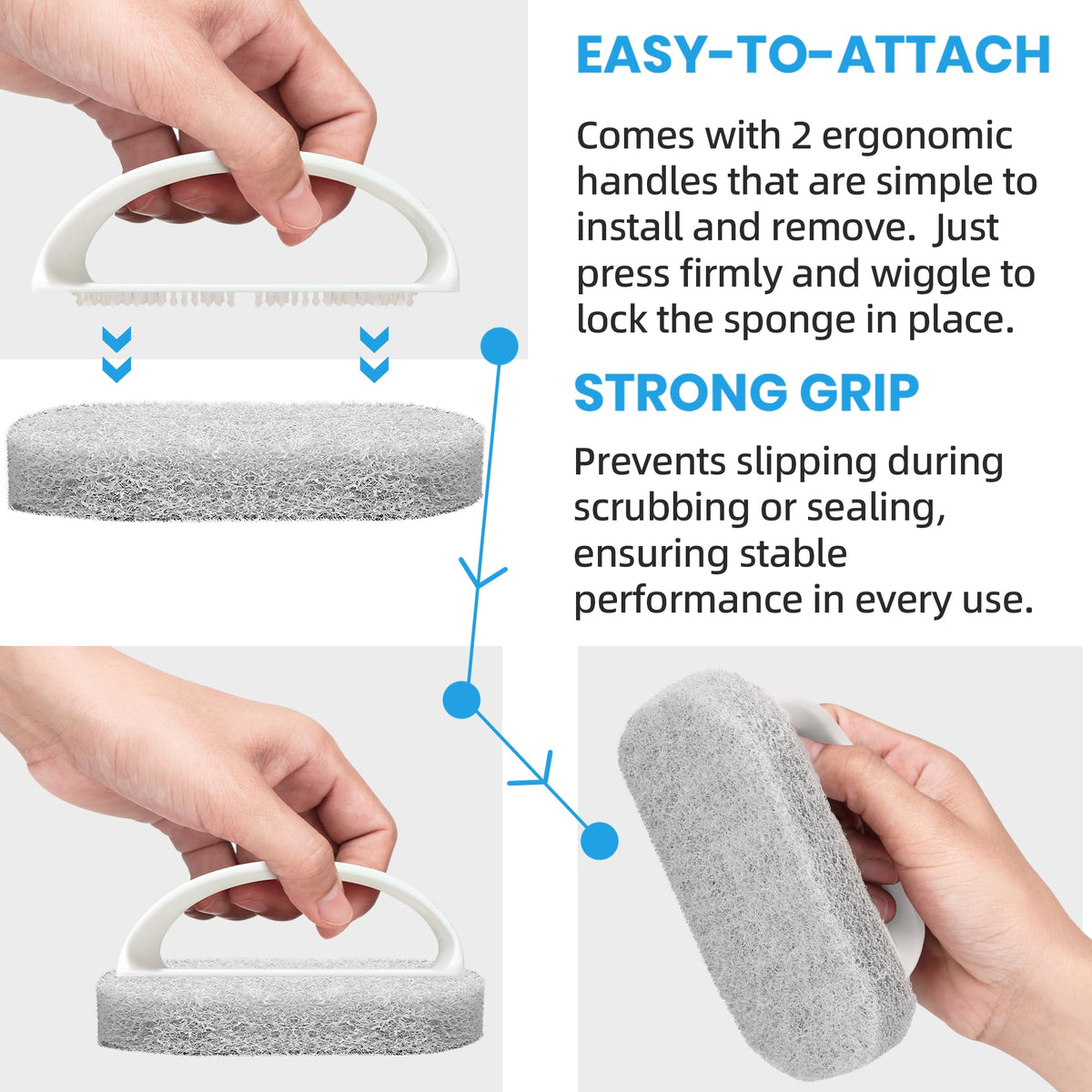 Non-abrasive sponges scrub grime without scratching glazed or unglazed surfaces.