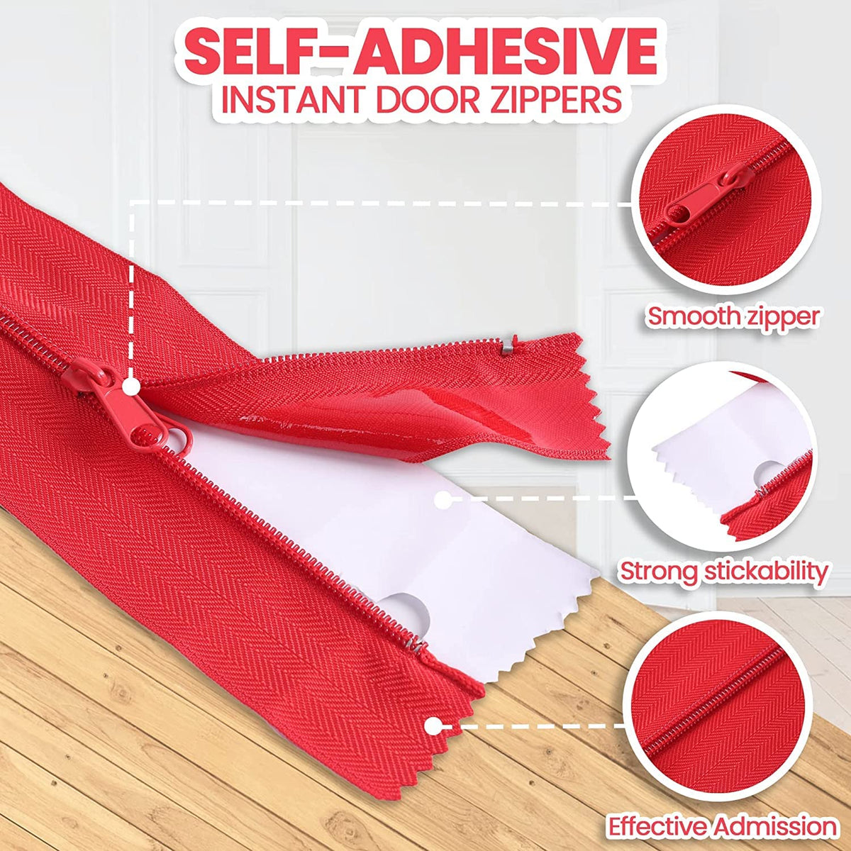 CALPALMY zipper with strong adhesive backing enabling secure, lasting installation