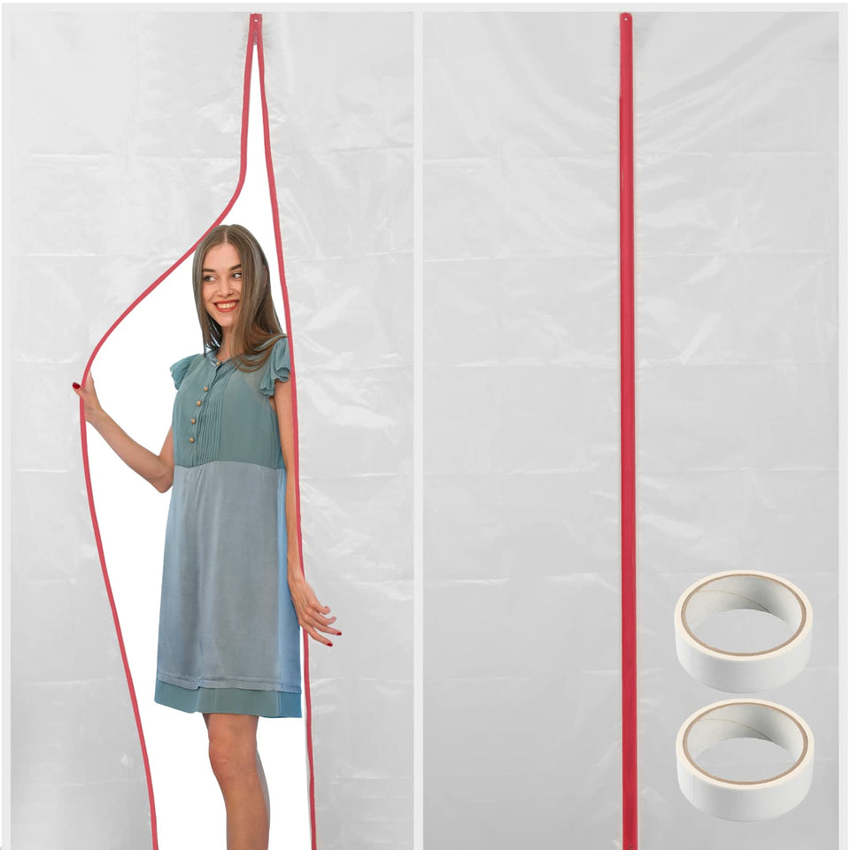 CALPALMY zipper door dust protector front view with red zippers protects spaces during renovations