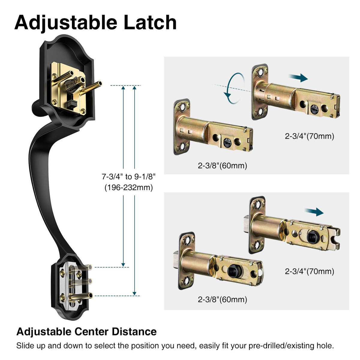 Calzibeno adjustable latch fits standard backsets